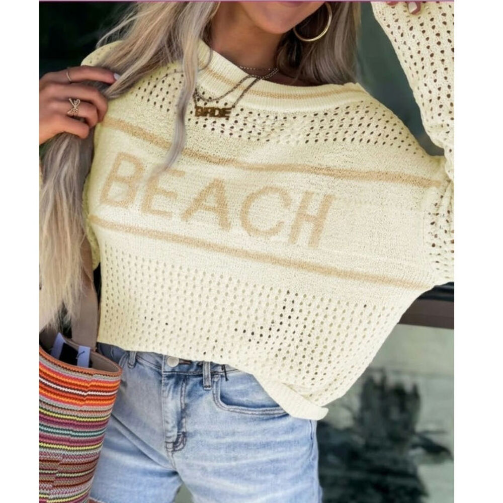 VTG HAVANA BEACH HOLLOW OUT KNITTED LADIES SWEATER SIZE MEDIUM